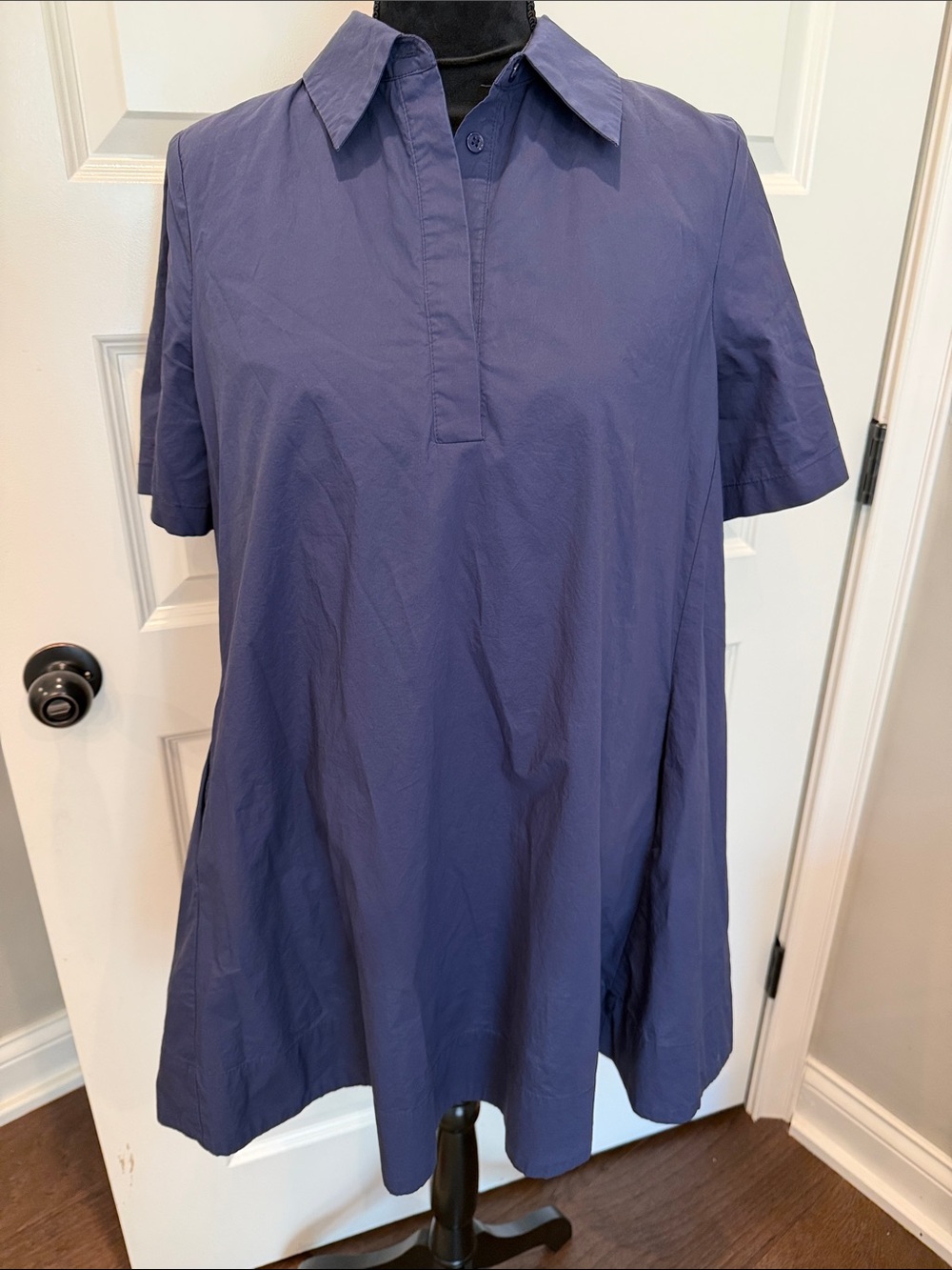 English Factory Navy Short-Sleeve Collared Mini Dress